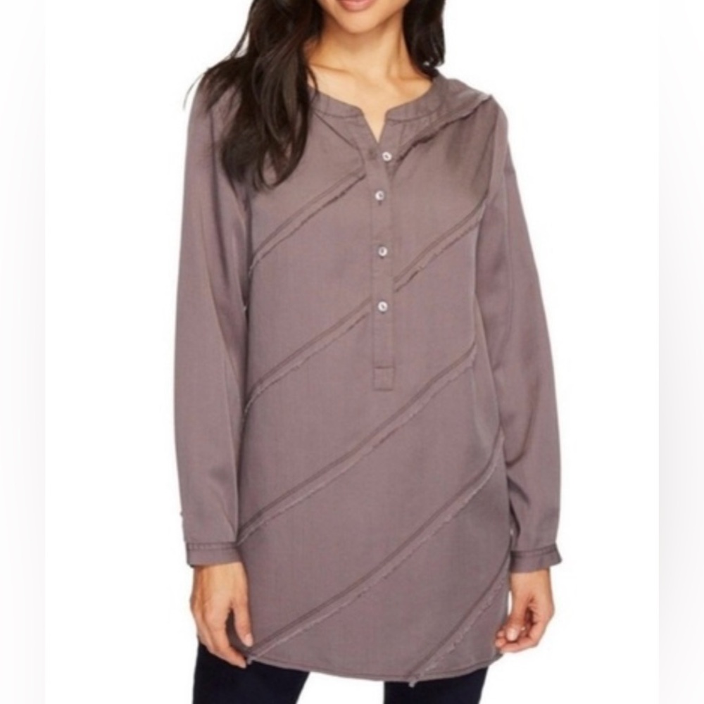 NIC + ZOE Women’s 100% Lyocell Long Tunic with Diagonal Stripes -Grey -Size S
